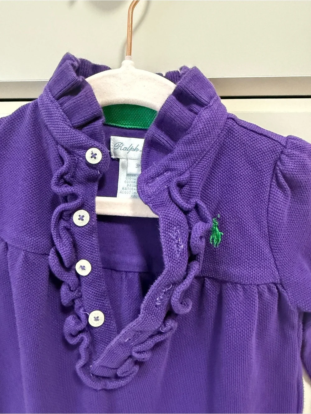 Ralph Lauren Purple Ruffle-Trim Footie One-Piece